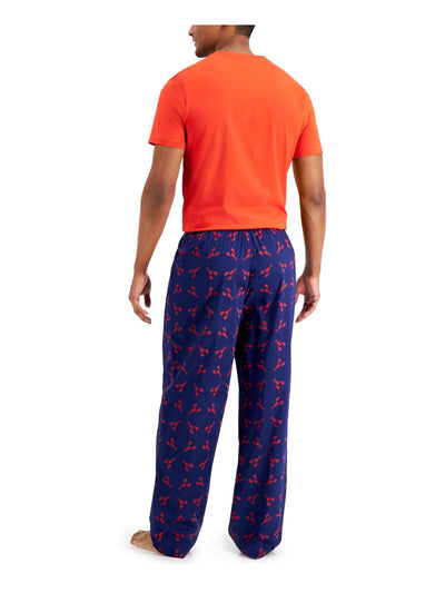 CLUBROOM Mens Navy Drawstring Short Sleeve T-Shirt Top Straight leg Pants Pajamas L