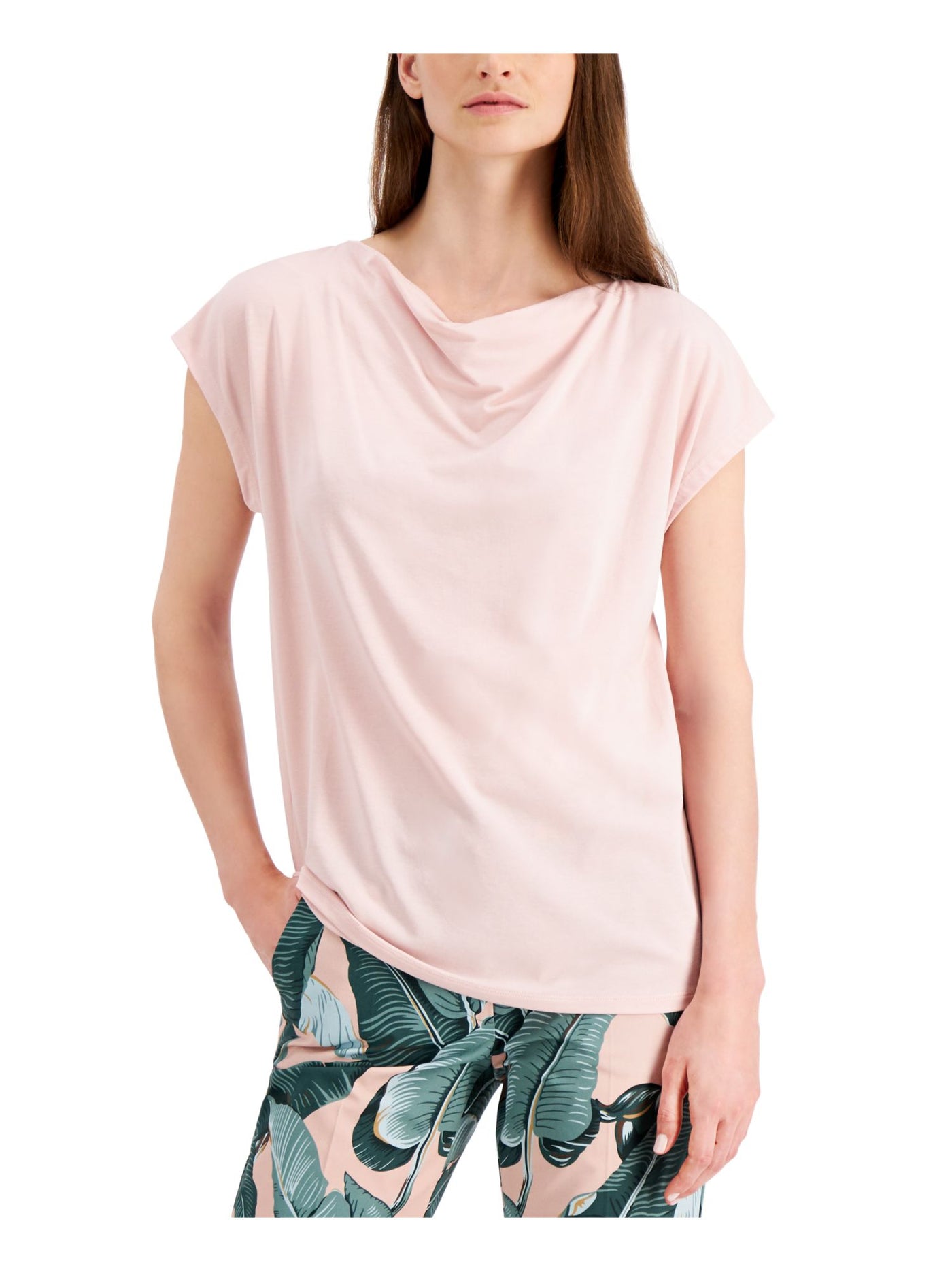 WEEKEND Womens Pink Stretch Cap Sleeve Cowl Neck T-Shirt M