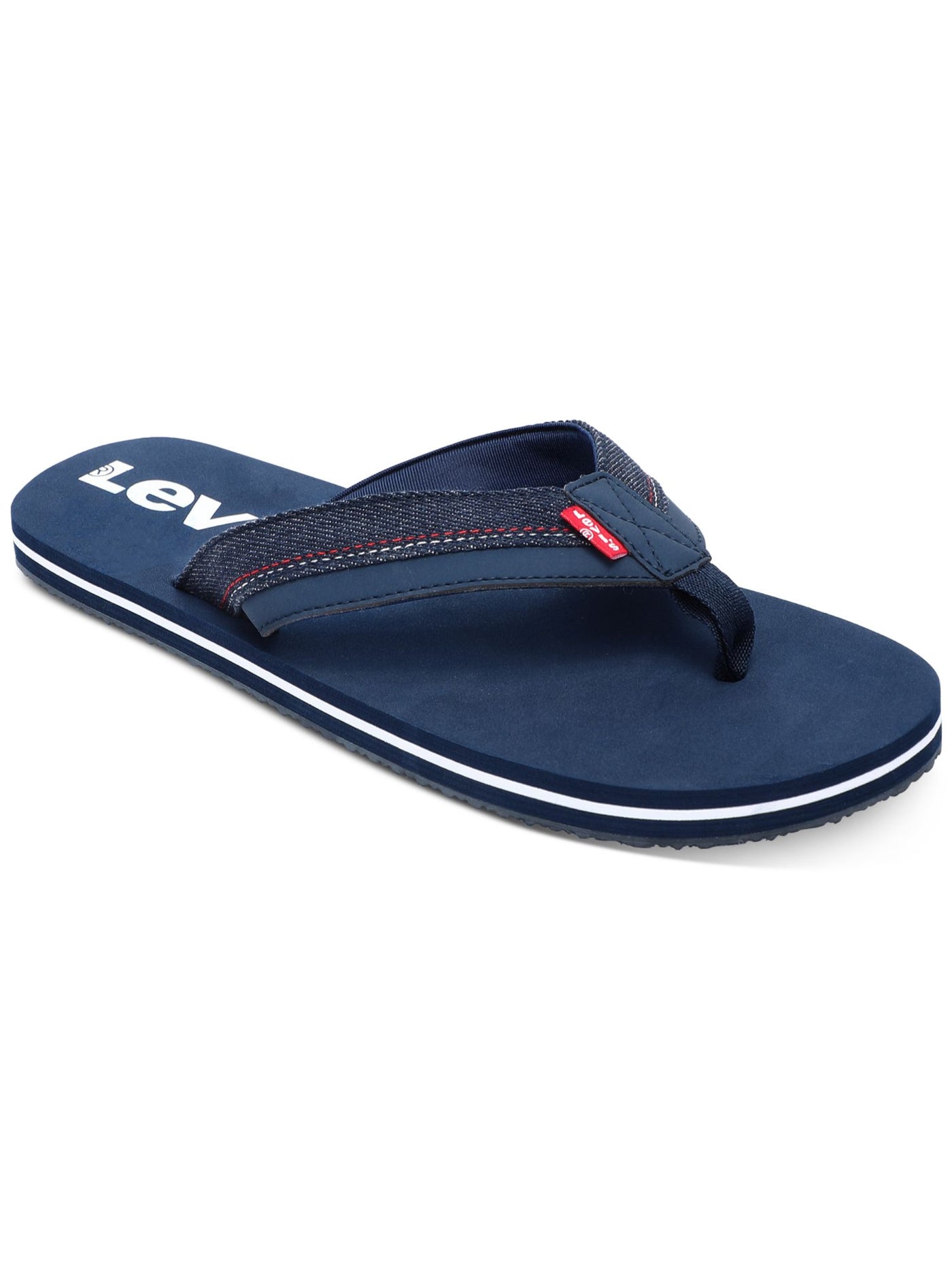LEVI'S Mens Navy Mixed Media Padded Wordmark Strap Open Toe Slip On Thong Sandals Shoes 8