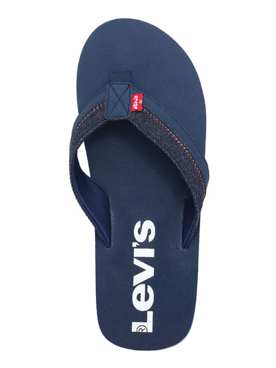 LEVI'S Mens Navy Mixed Media Padded Lightweight Wordmark Round Toe Slip On Flip Flop Sandal 10