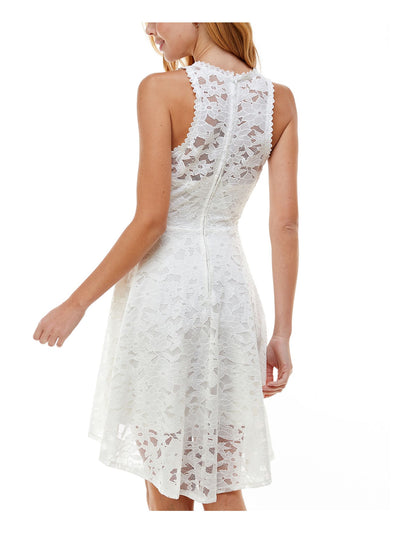 CITY STUDIO Womens White Lace High-low Sleeveless Jewel Neck Short Party Fit + Flare Dress Juniors 3