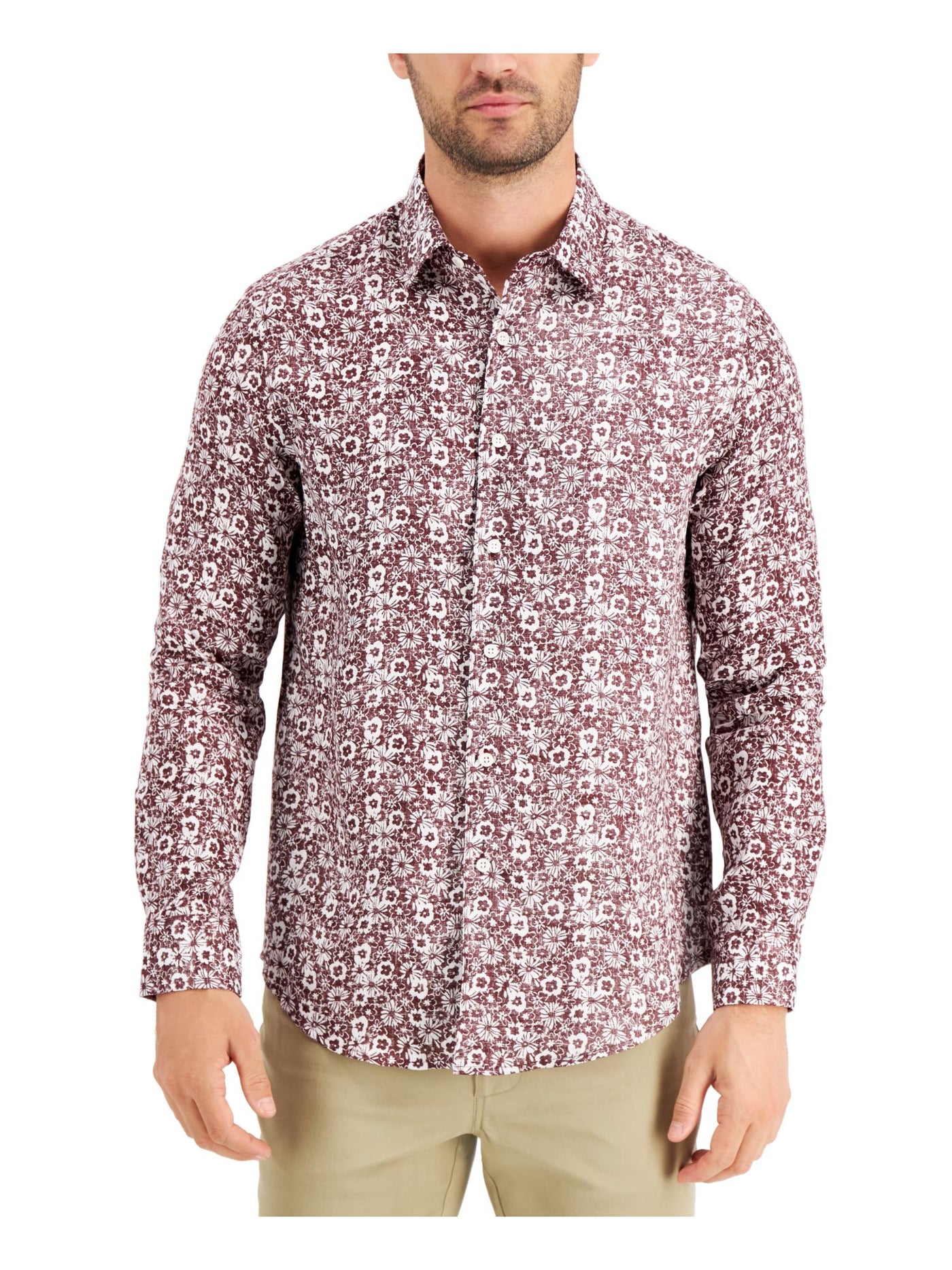 tasso elba dress shirts Tasso Elba Mens Maroon Floral Button Down Casual Shirt S