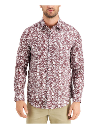 TASSO ELBA Mens Maroon Floral Button Down Casual Shirt S