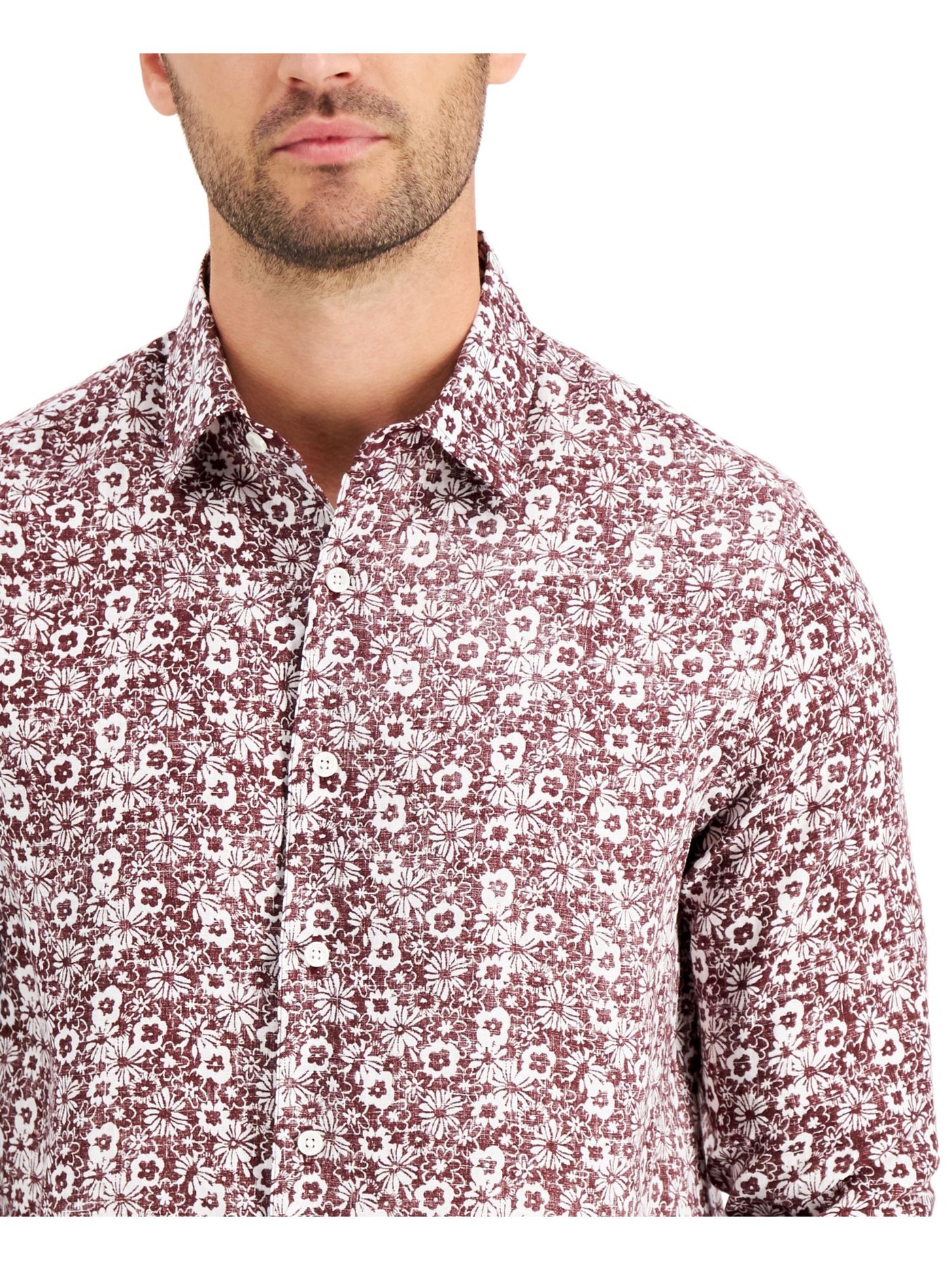 TASSO ELBA Mens Maroon Floral Button Down Casual Shirt S