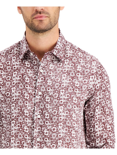 TASSO ELBA Mens Maroon Floral Button Down Casual Shirt S