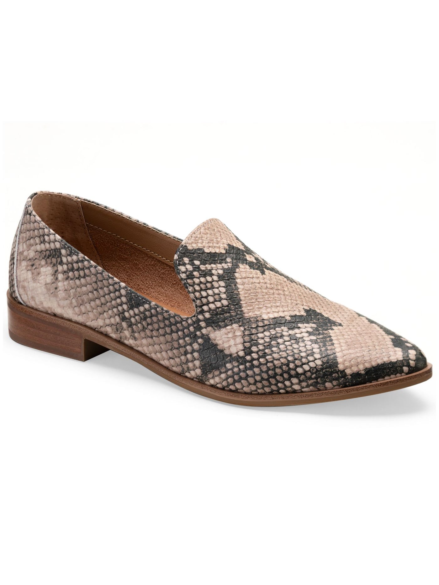 SUN STONE Womens Beige Snake Print Padded Comfort Selenna Almond Toe Block Heel Slip On Loafers Shoes 6.5 M