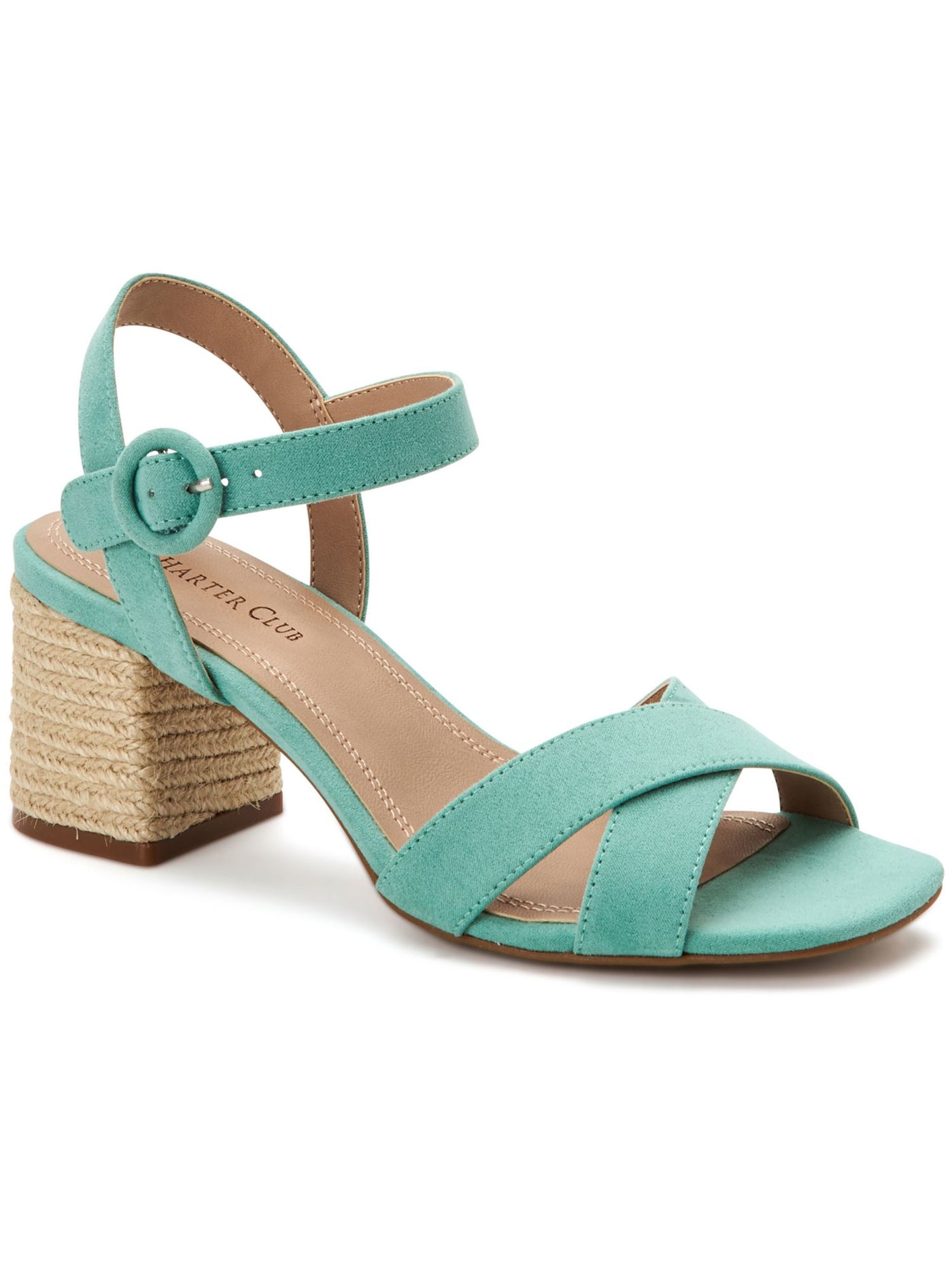CHARTER CLUB Womens Turquoise Crisscross Straps Espadrille Heel Strappy Ankle Strap Padded Rioo Square Toe Block Heel Buckle Dress Slingback Sandal 8.5 M
