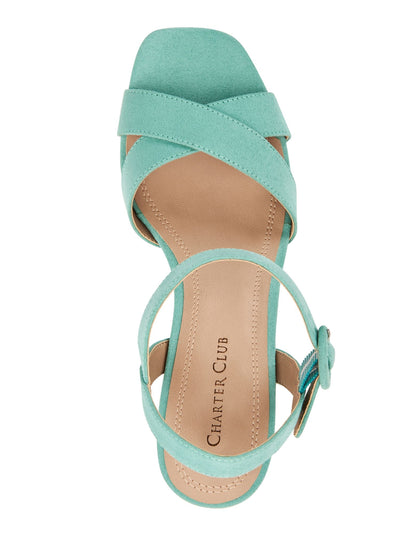 CHARTER CLUB Womens Turquoise Crisscross Straps Espadrille Heel Rioo Square Toe Block Heel Buckle Slingback Sandal 6 M