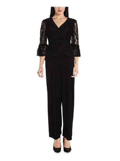 ADRIANNA PAPELL Womens Jersey Lace 3/4 Sleeve Evening Straight leg Jumpsuit