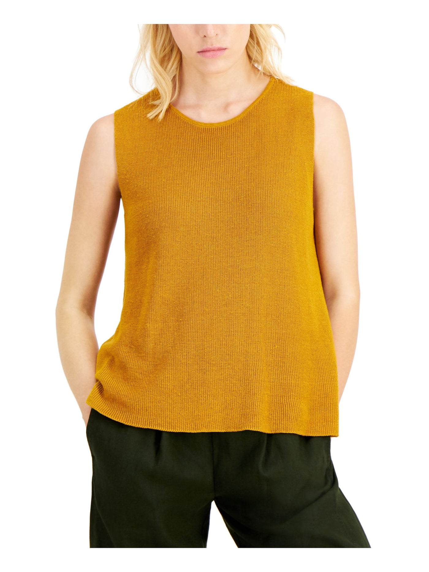 EILEEN FISHER Womens Gold Crew Neck Wear To Work Tank Sweater XL