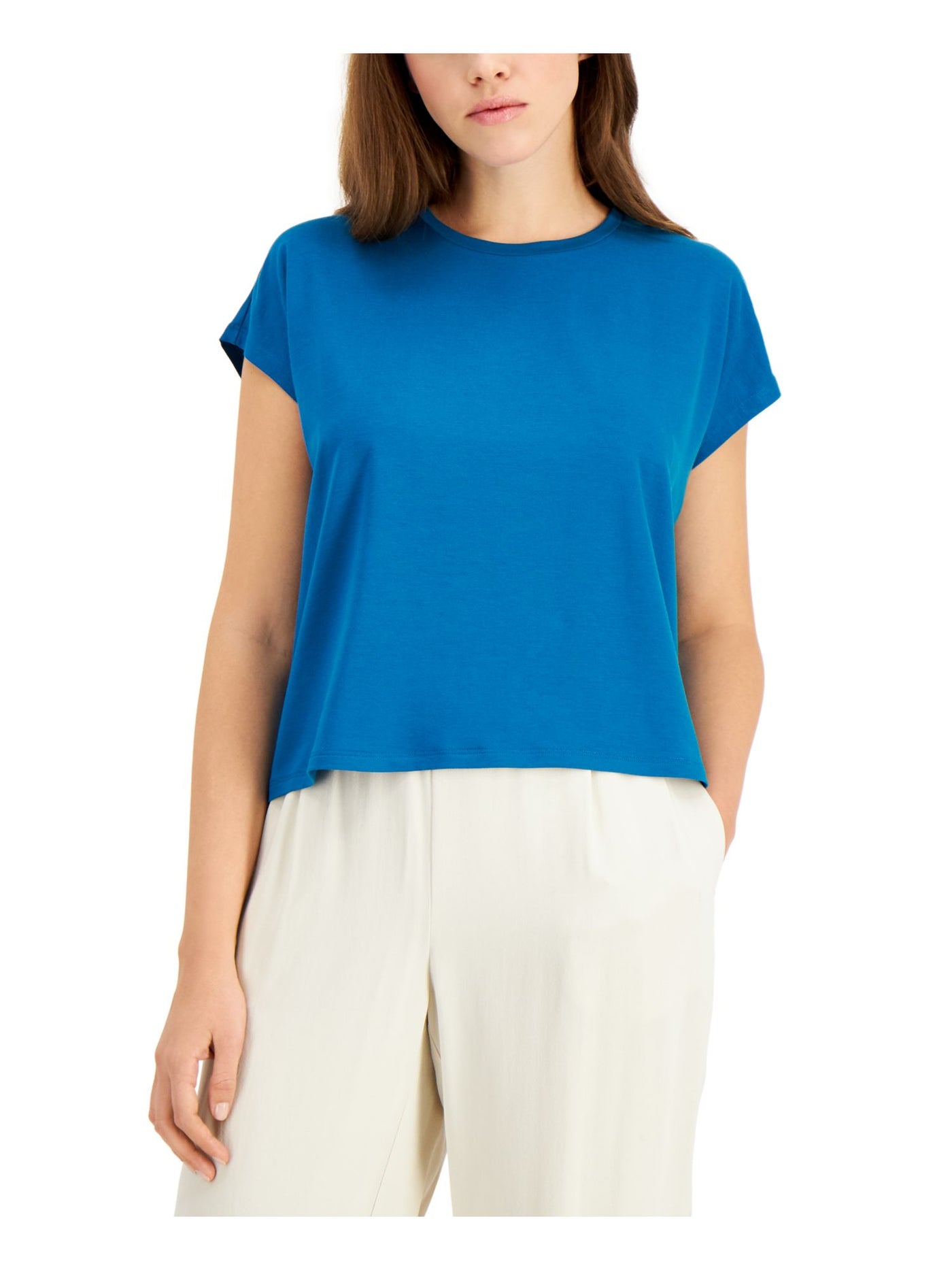 EILEEN FISHER Womens Turquoise Stretch Short Sleeve Crew Neck Top XL