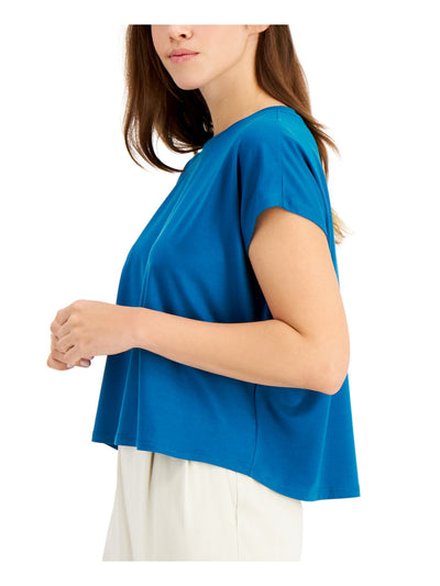 EILEEN FISHER Womens Turquoise Stretch Short Sleeve Crew Neck Top L