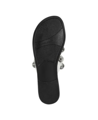 MARC FISHER Womens Black Oversized Ornaments Bryte Round Toe Slip On Sandals Shoes M