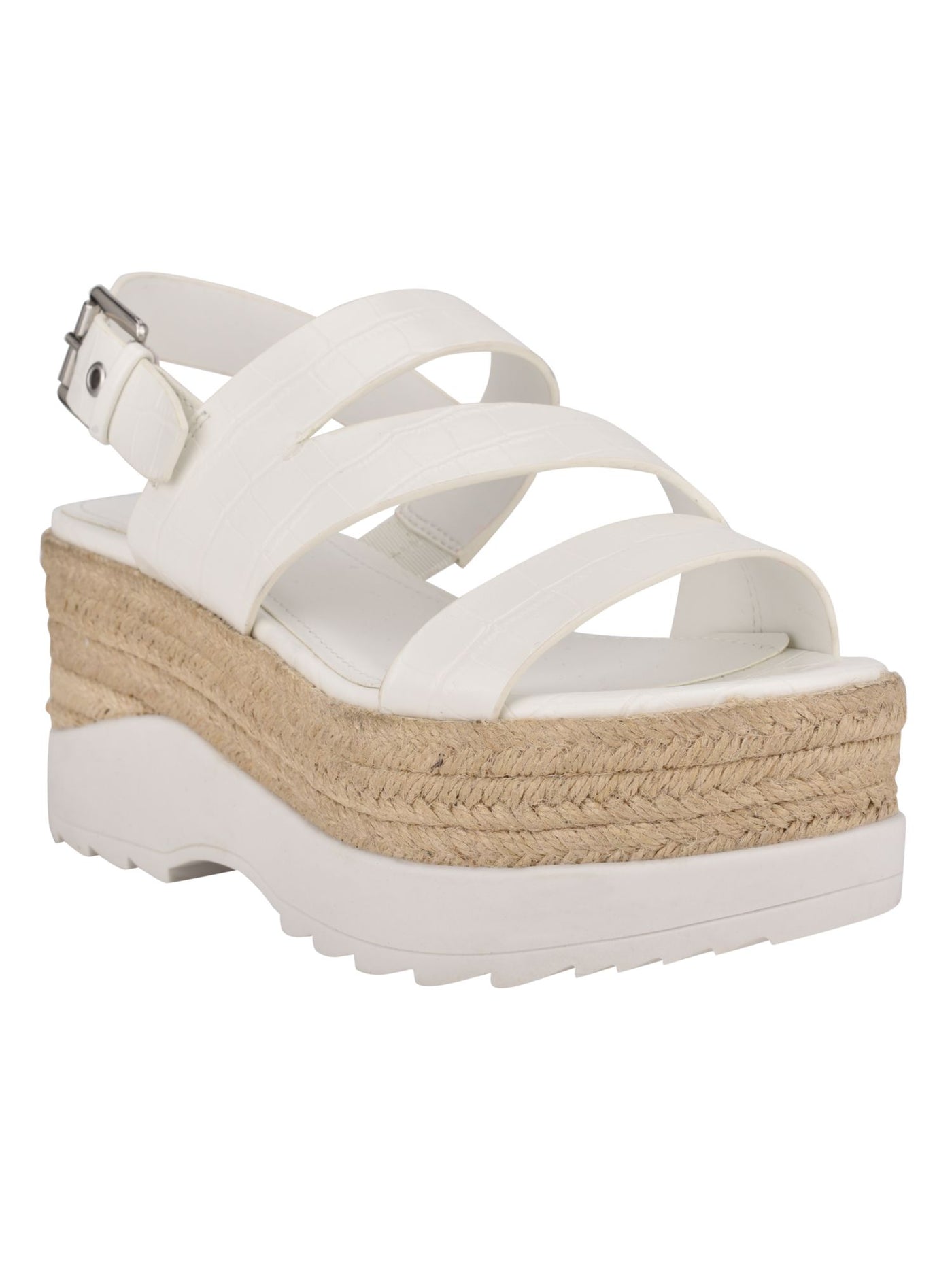 MARC FISHER Womens White Mixed Media 2" Platform Adjustable Strap Zakiya Open Toe Wedge Buckle Espadrille Shoes 11 M