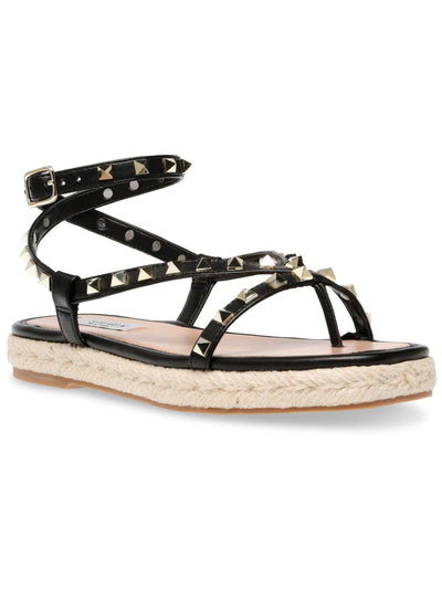 STEVE MADDEN Womens Black Jute-Wrapped Strappy Studded Cushioned Summit Open Toe Platform Buckle Thong Sandals Shoes 10 M