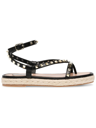 STEVEN NEW YORK Womens Black Jute-Wrapped Strappy Studded Cushioned Summit Open Toe Platform Buckle Thong Sandals Shoes 7.5 M