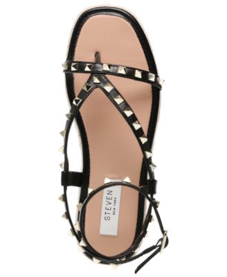 STEVEN NEW YORK Womens Black Jute-Wrapped Strappy Studded Cushioned Summit Open Toe Platform Buckle Thong Sandals Shoes M