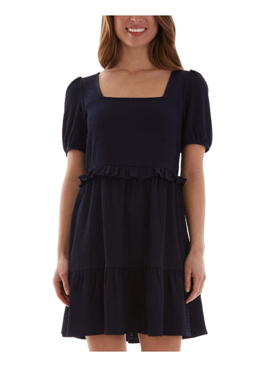 BCX DRESS Womens Navy Ruffled Textured Pouf Sleeve Square Neck Short Shift Dress XXS