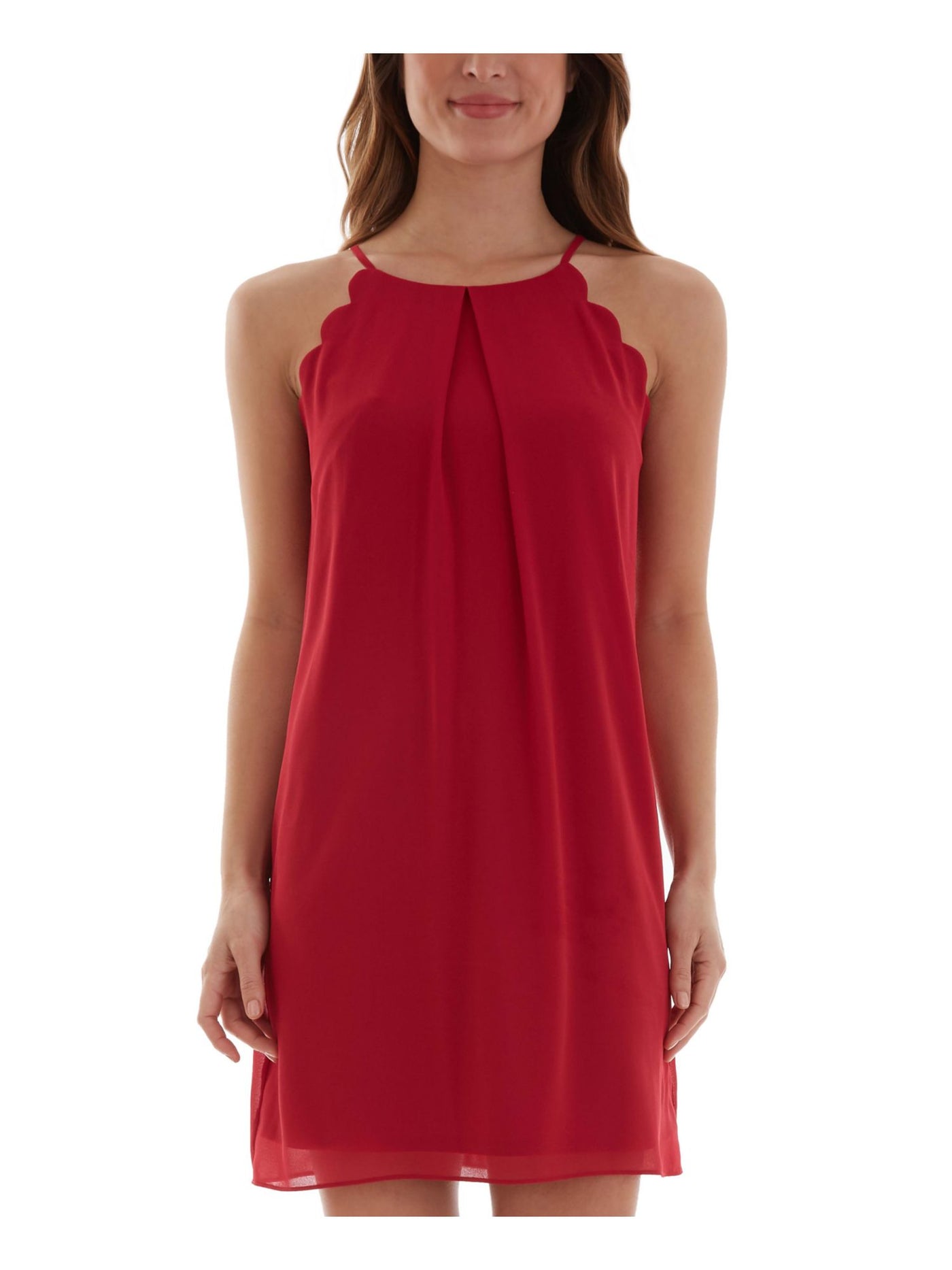 BCX DRESS Womens Red Scalloped Keyhole-back Sleeveless Halter Short Party Shift Dress Juniors XS