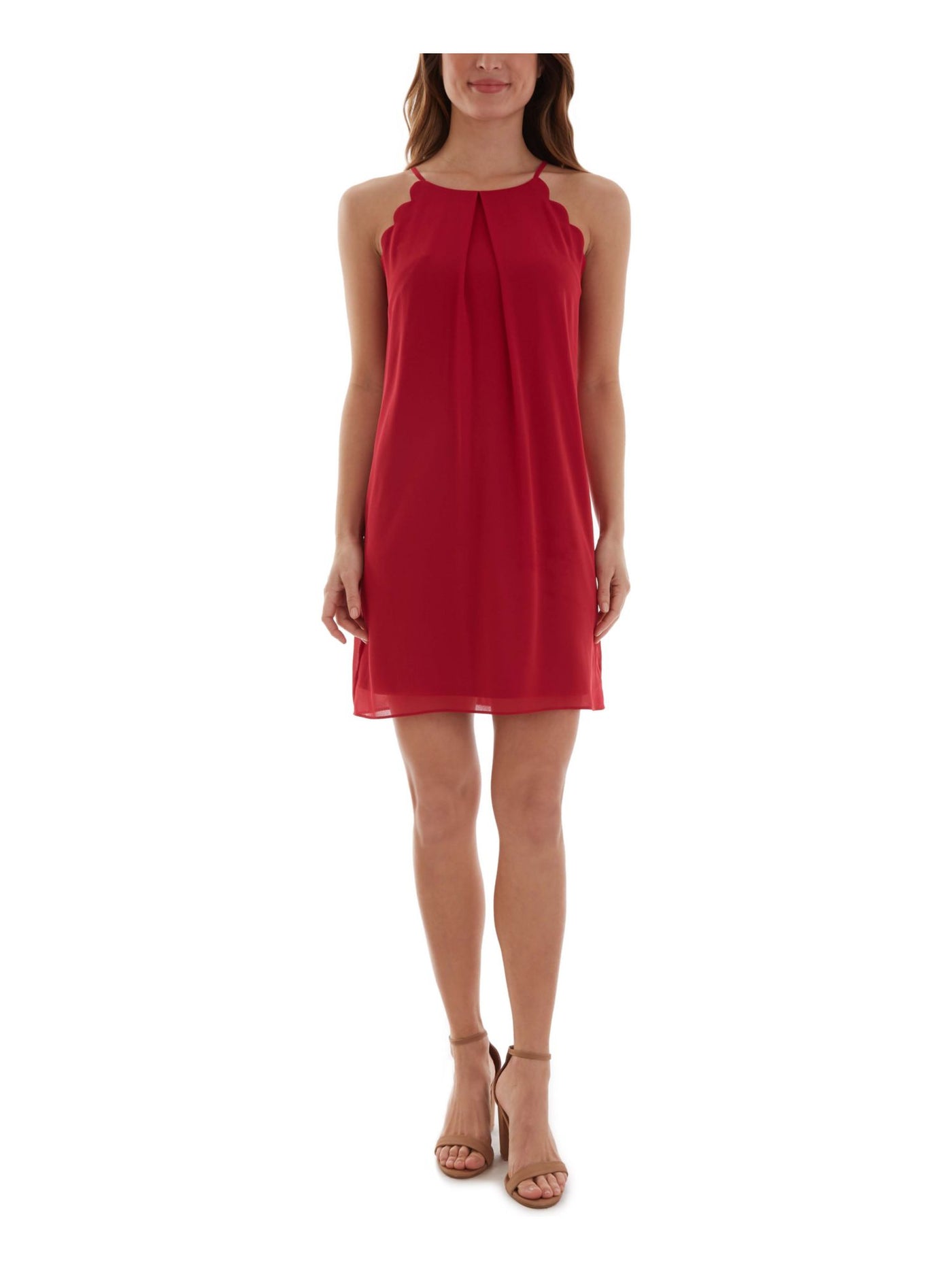 BCX DRESS Womens Red Scalloped Keyhole-back Sleeveless Halter Short Party Shift Dress XS