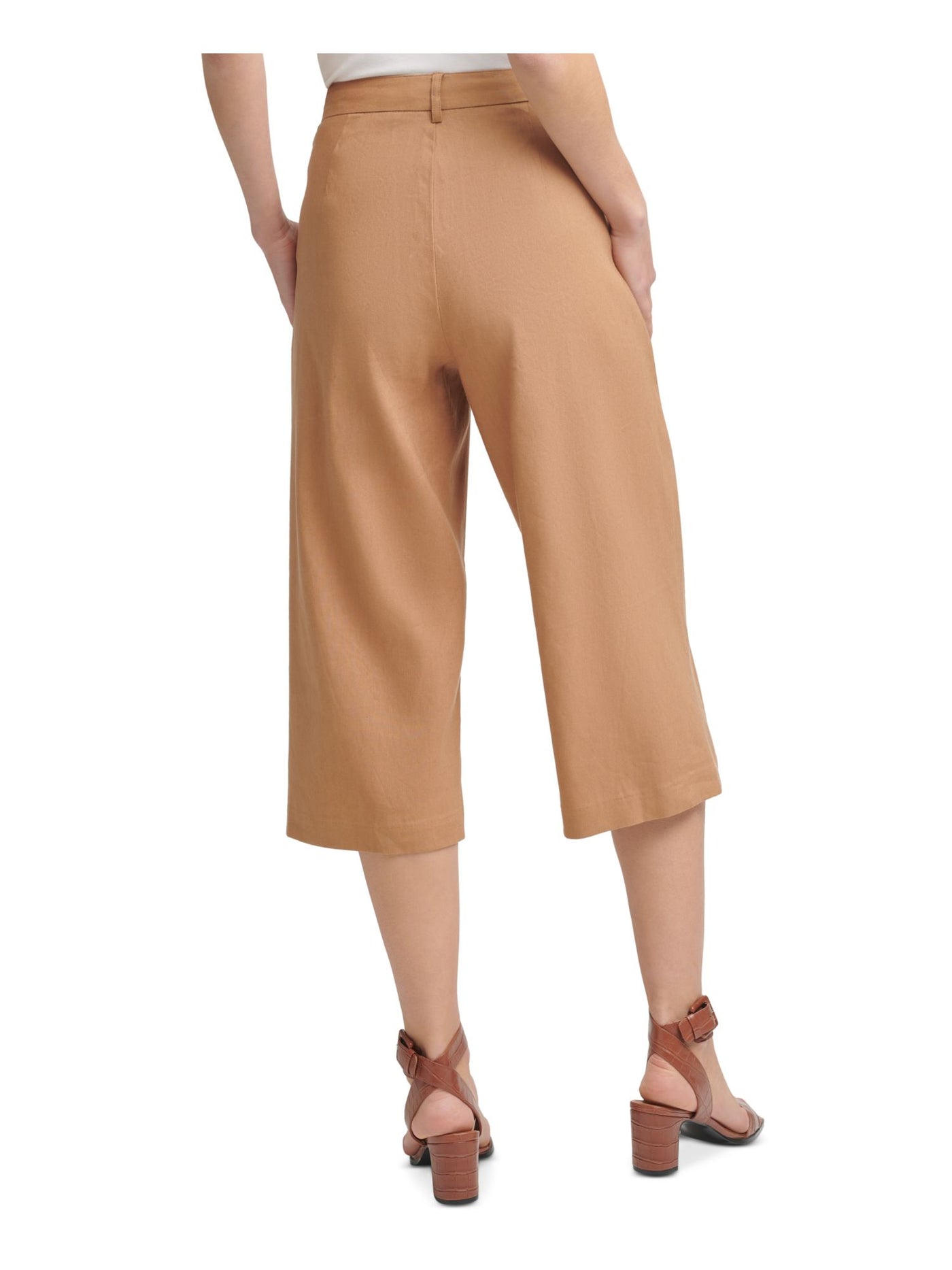 CALVIN KLEIN Womens Beige Pleated Zippered Pocketed Cropped Wear To Work Wide Leg Pants 12