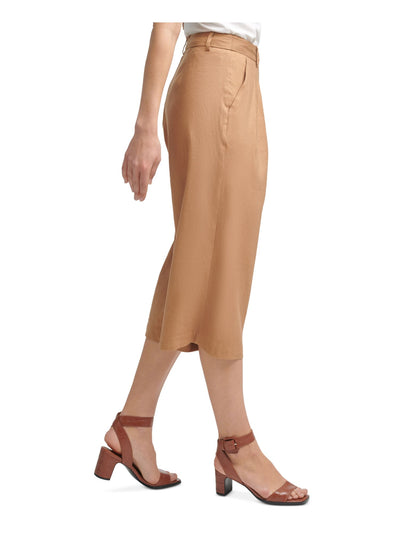 CALVIN KLEIN Womens Beige Pleated Zippered Pocketed Cropped Wear To Work Wide Leg Pants 10