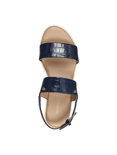 MARC FISHER Womens Navy Croco Print 1" Platform Gordy Wedge Buckle Sandals 8.5 M