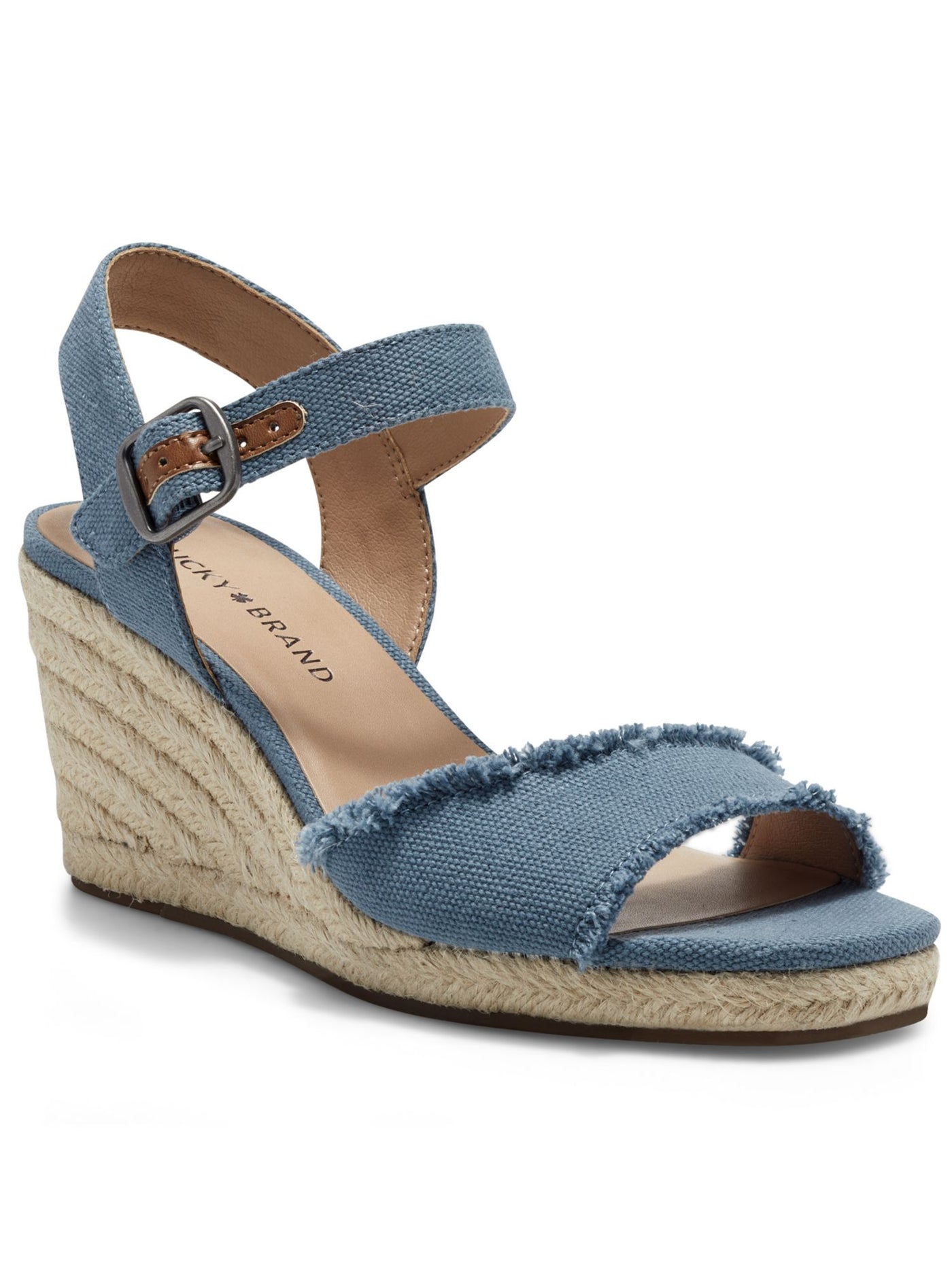 LUCKY BRAND Womens Blue 1/2" Platform Ankle Strap Frayed Moliey Square Toe Wedge Buckle Espadrille Shoes 11 M