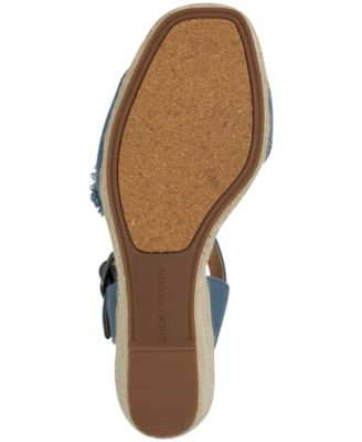 LUCKY BRAND Womens Blue 1/2" Platform Ankle Strap Frayed Moliey Square Toe Wedge Buckle Espadrille Shoes M