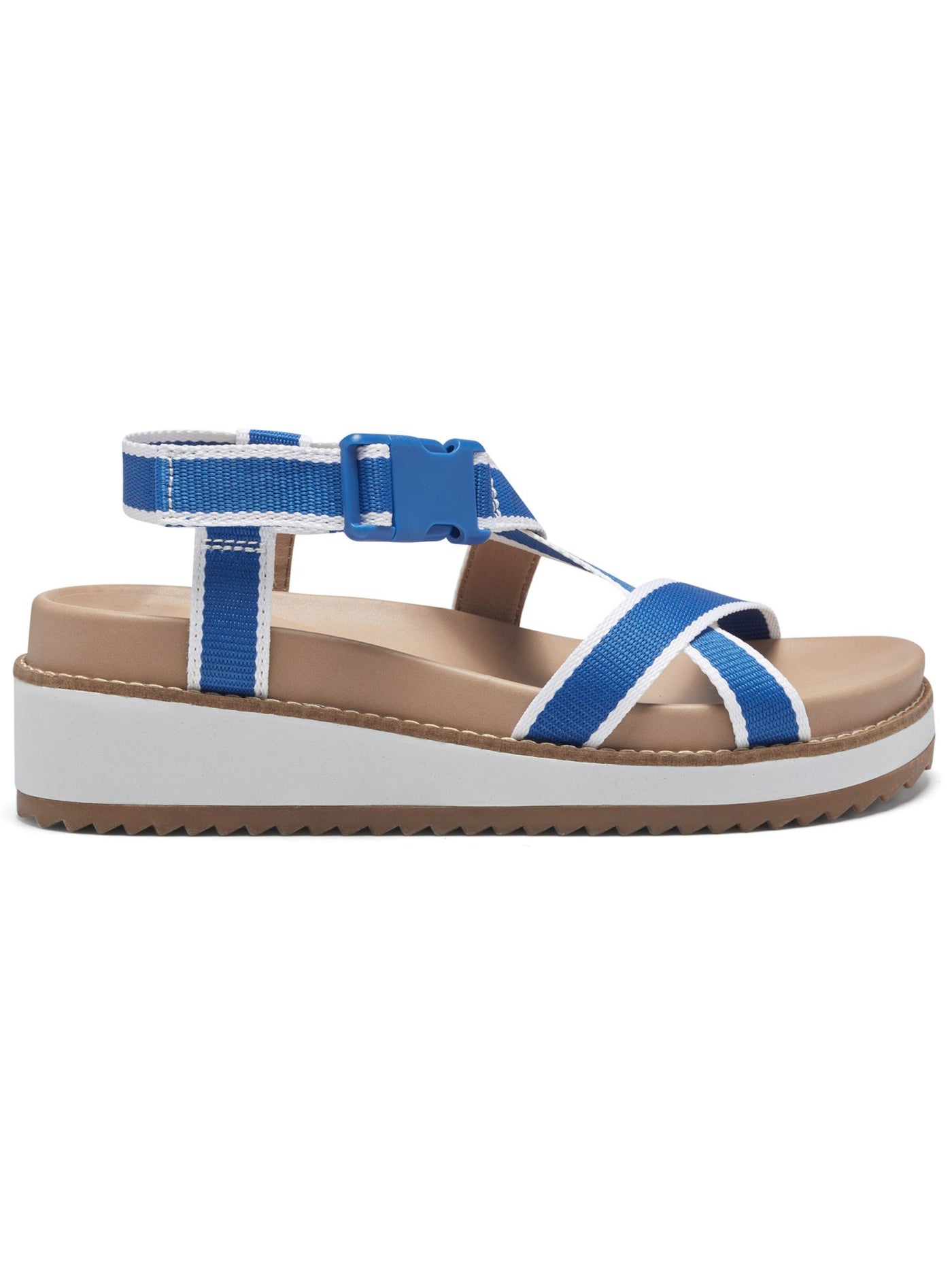 LUCKY BRAND Womens Blue Sporty Crisscross Ankle Strap 1" Platform Adjustable Strap Cushioned Imbae Round Toe Wedge Buckle Slingback Sandal 10 M