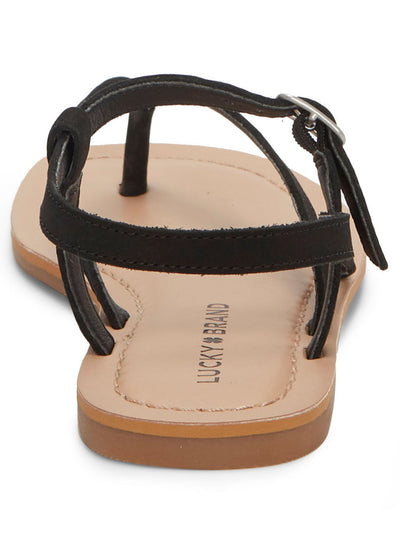 LUCKY BRAND Womens Black Comfort Strappy Bylee Square Toe Buckle Leather Thong Sandals Shoes 5 M