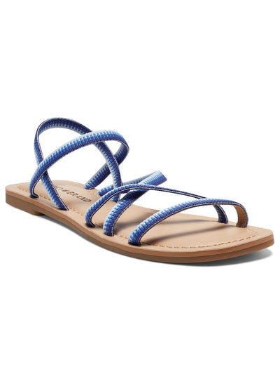 LUCKY BRAND Womens Blue Strappy Padded Stretch Cushioned Bizell Square Toe Slip On Sandals Shoes 9.5 M
