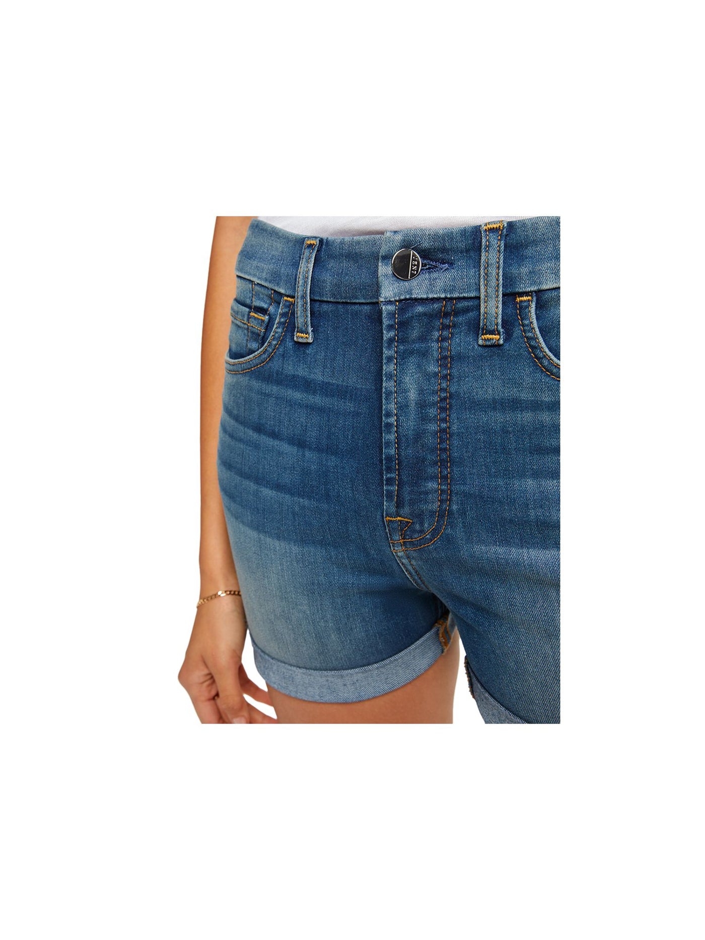 Jen 7 By 7 For All Mankind Womens Blue Denim Zippered Pocketed Rolled-cuff High Waist Shorts 4