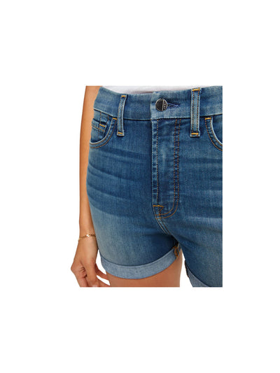 Jen 7 By 7 For All Mankind Womens Blue Denim Zippered Pocketed Rolled-cuff High Waist Shorts 2