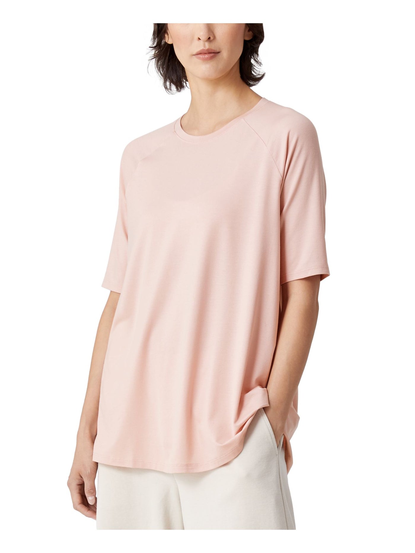 EILEEN FISHER Womens Pink Stretch Elbow Sleeve Crew Neck T-Shirt M