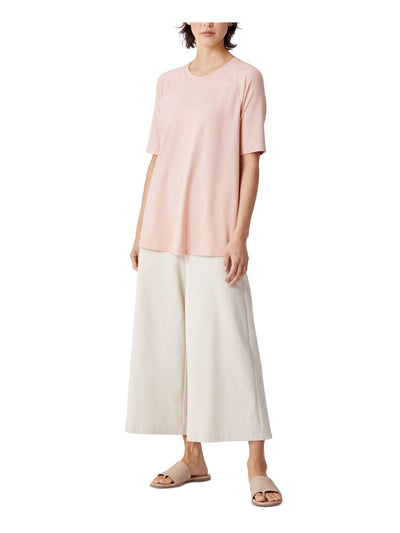 EILEEN FISHER Womens Pink Stretch Elbow Sleeve Crew Neck T-Shirt M
