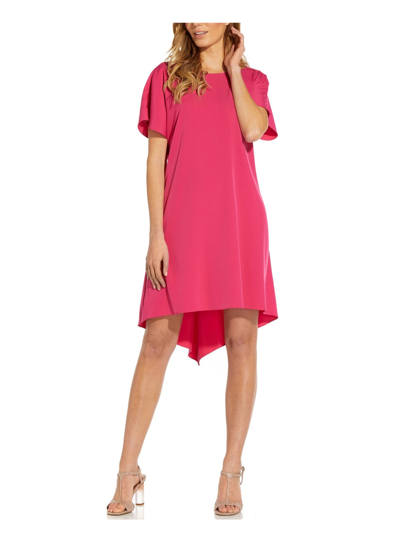 ADRIANNA PAPELL Womens Pink Short Sleeve Boat Neck Below The Knee Evening Hi-Lo Dress 6