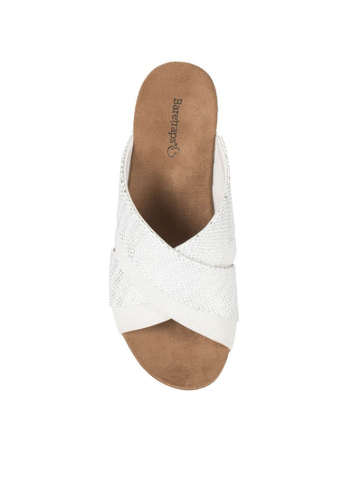 BARETRAPS Womens White Mixed Media Comfort Cushioned Carmiela Round Toe Wedge Slip On Slide Sandals Shoes 9 M