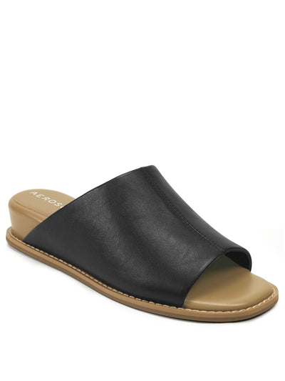 AEROSOLES Womens Black Comfort Yorketown Round Toe Wedge Slip On Leather Sandals Shoes 5 M