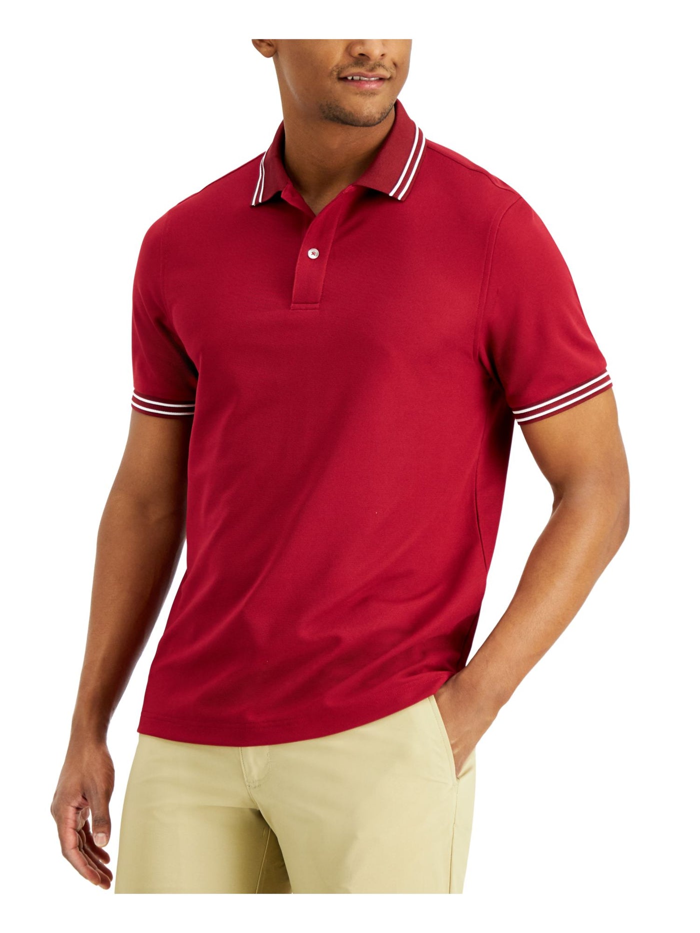 CLUBROOM Mens Red Short Sleeve Classic Fit Moisture Wicking Polo S