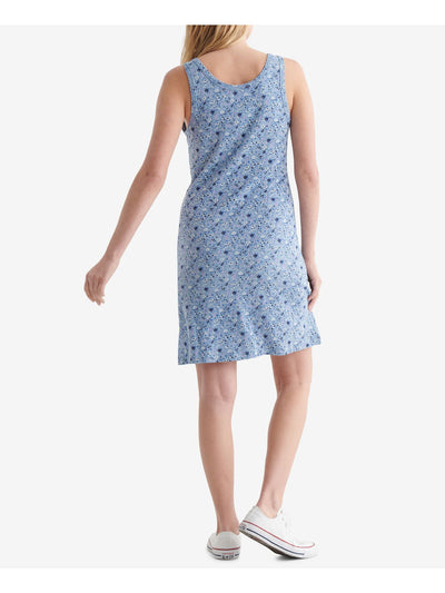 LUCKY BRAND Womens Blue Floral Sleeveless Scoop Neck Above The Knee Shift Dress M