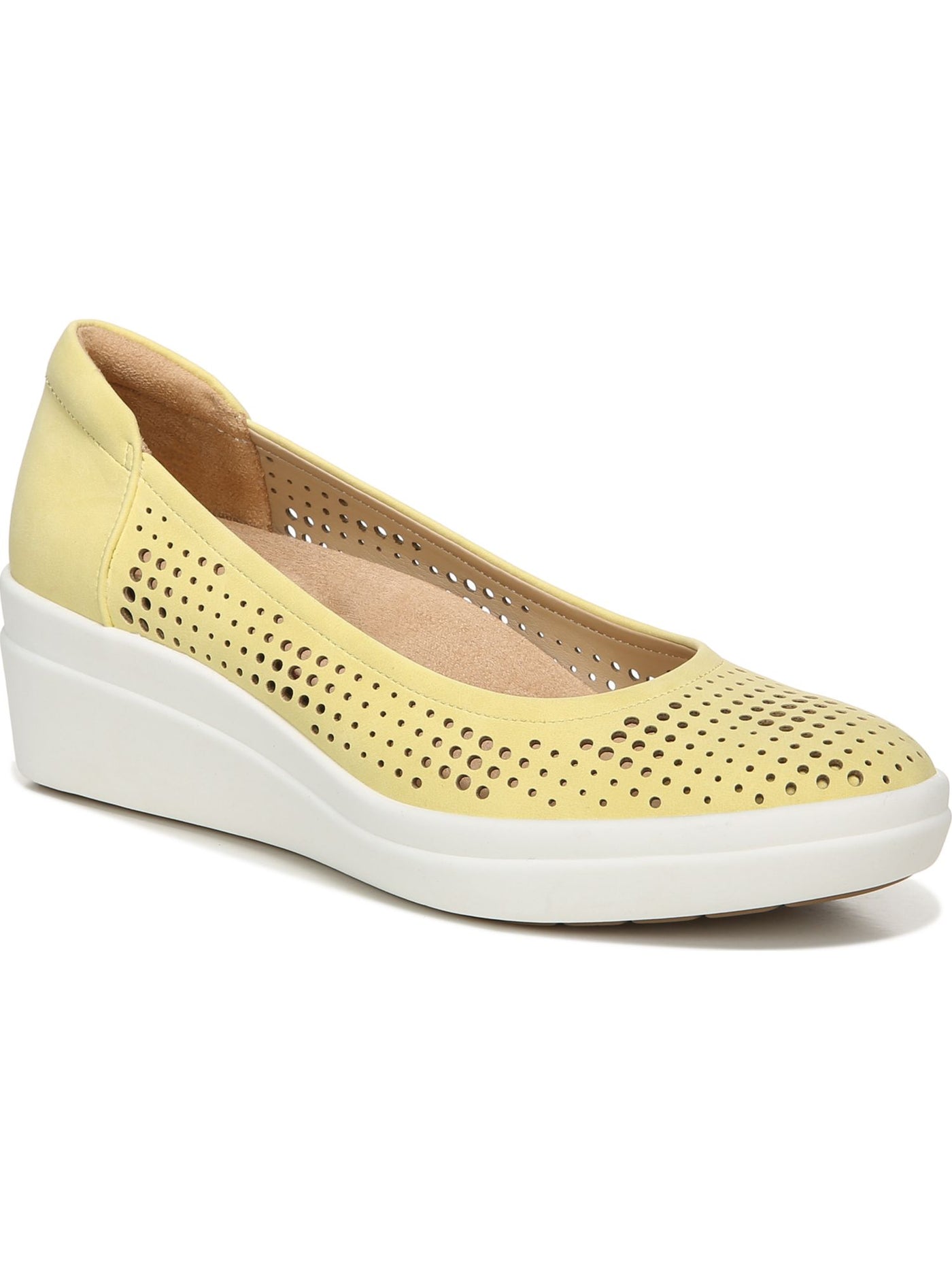 NATURALIZER Womens Yellow 1" Platform Perforated Cushioned Sam Almond Toe Wedge Slide Flats Shoes 7 W