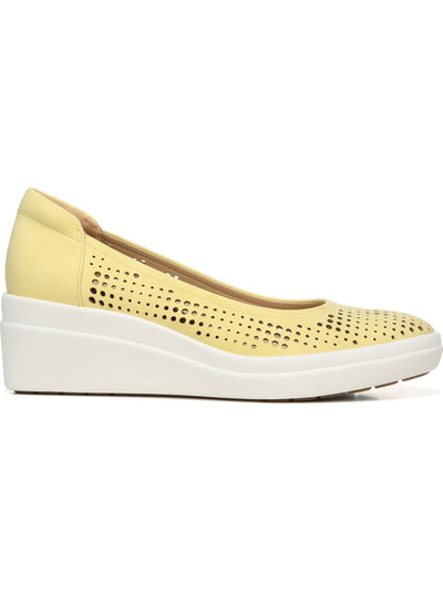 NATURALIZER Womens Yellow 1" Platform Perforated Cushioned Sam Almond Toe Wedge Slide Flats Shoes 7 W