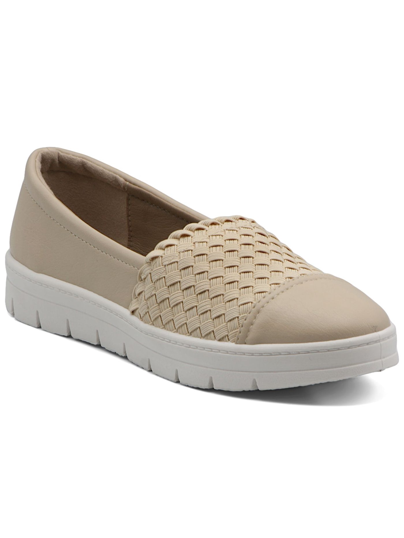 MOOTSIES TOOTSIES Womens Beige Mixed Media Athleisure Woven Padded Reza Round Toe Platform Slip On Sneakers Shoes 7.5 M