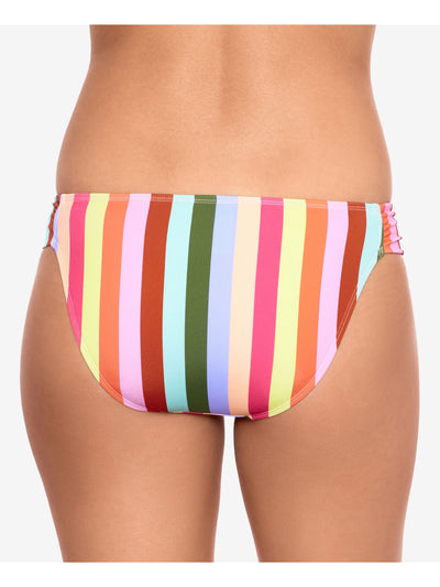 SALT + COVE Women's Pink Multi-Stripe Stretch Shirred Tab Sides Lined Moderate Coverage Hipster Swimsuit Bottom L