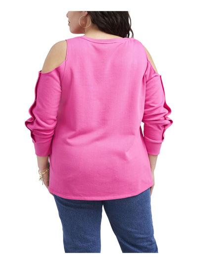 VINCE CAMUTO Womens Pink Cold Shoulder Long Sleeve With Snap Buttons Crew Neck Top Plus 3X