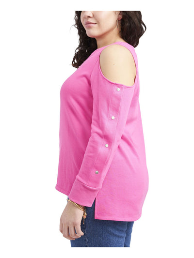 VINCE CAMUTO Womens Pink Cold Shoulder Long Sleeve With Snap Buttons Crew Neck Top Plus 1X