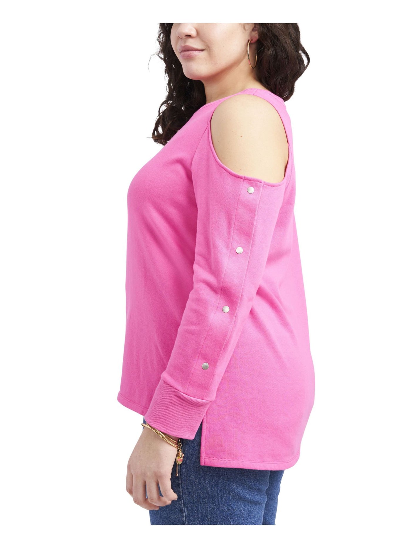 VINCE CAMUTO Womens Pink Cold Shoulder Long Sleeve With Snap Buttons Crew Neck Top Plus 3X