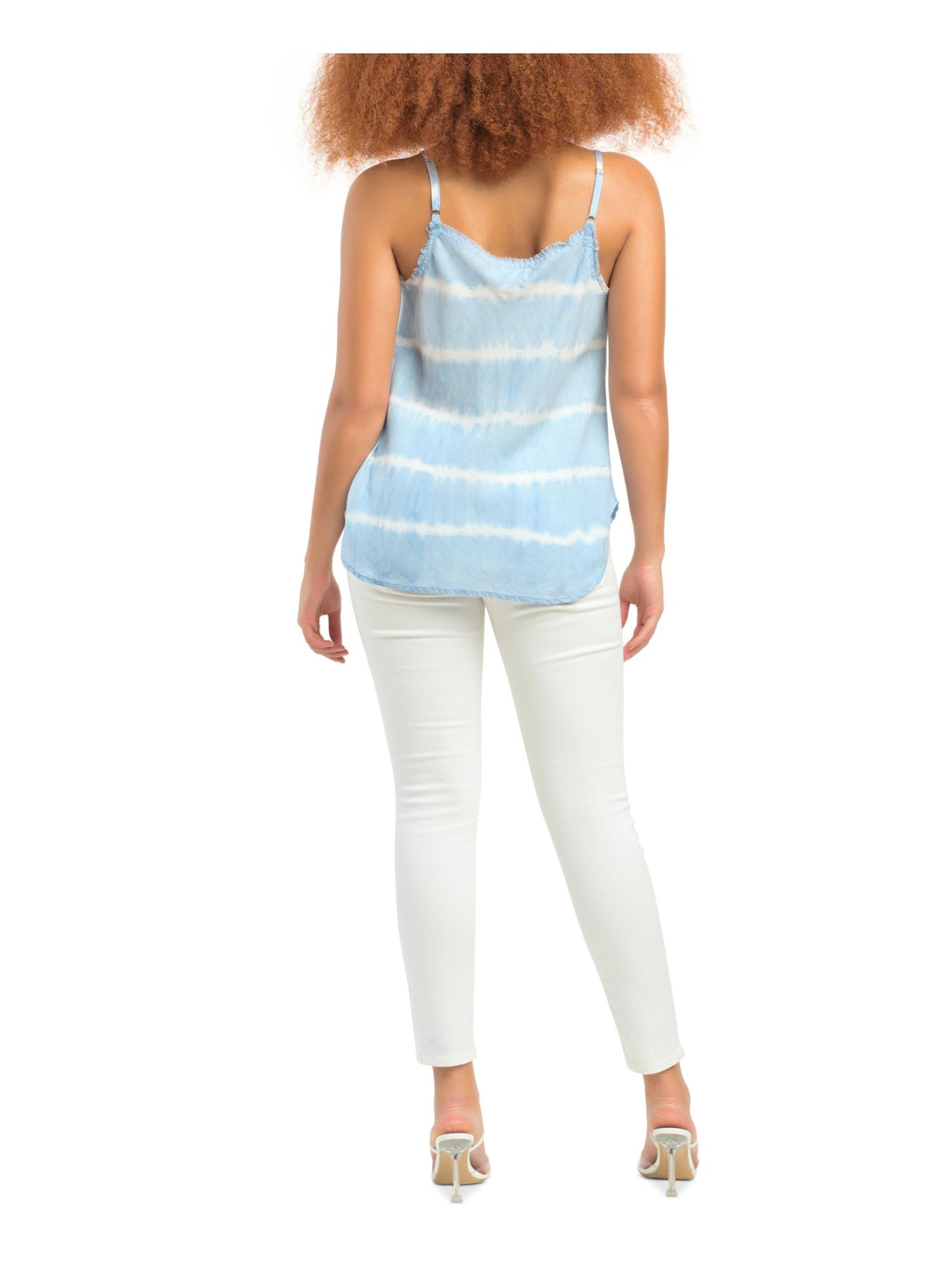 BLACK TAPE Womens Light Blue Frayed Tie Dye Spaghetti Strap V Neck Tank Top S