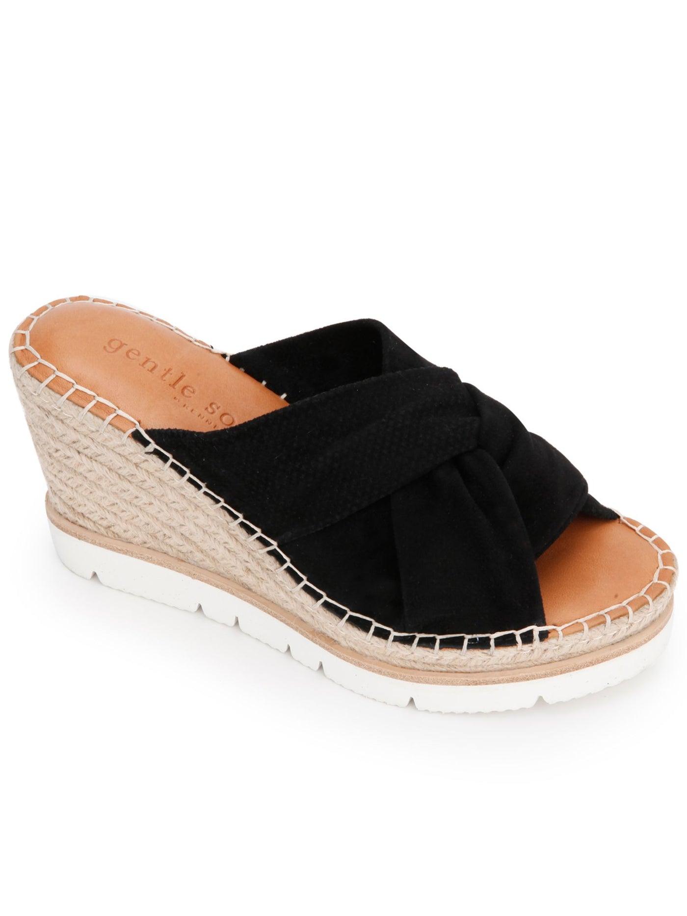 GENTLE SOULS KENNETH COLE Womens Black 1-1/2" Platform Cushioned Woven Arch Support Elyssa Braid 2 Round Toe Wedge Slip On Leather Espadrille Shoes 6